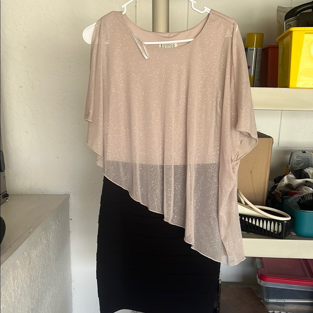 Enfocus Studio Pink and Black Asymmetrical Sheath Dress